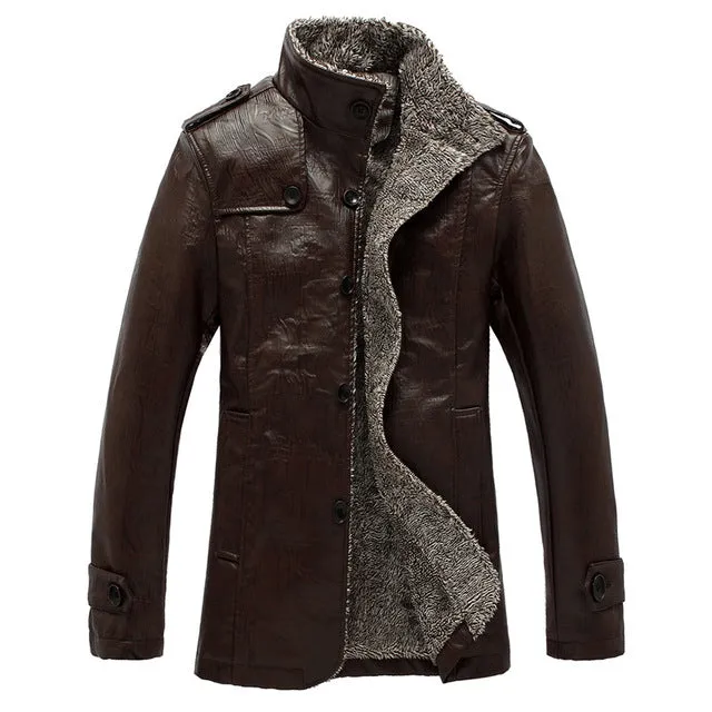 HEE GRAND 2017 High Quality New Style Fashion Male PU Leather Patchwork Fleece Jackets Men Casual Warm Overcoats MWP325