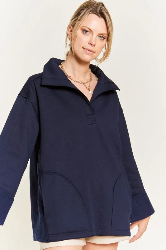 HIGH COLLAR OVERSIZED KNIT TOP JJT5026