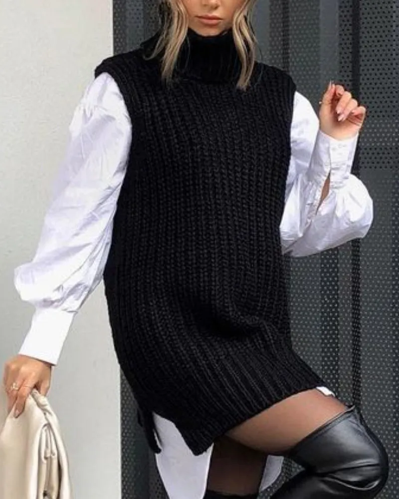 High Heap Collar Knit Vest Sweaters