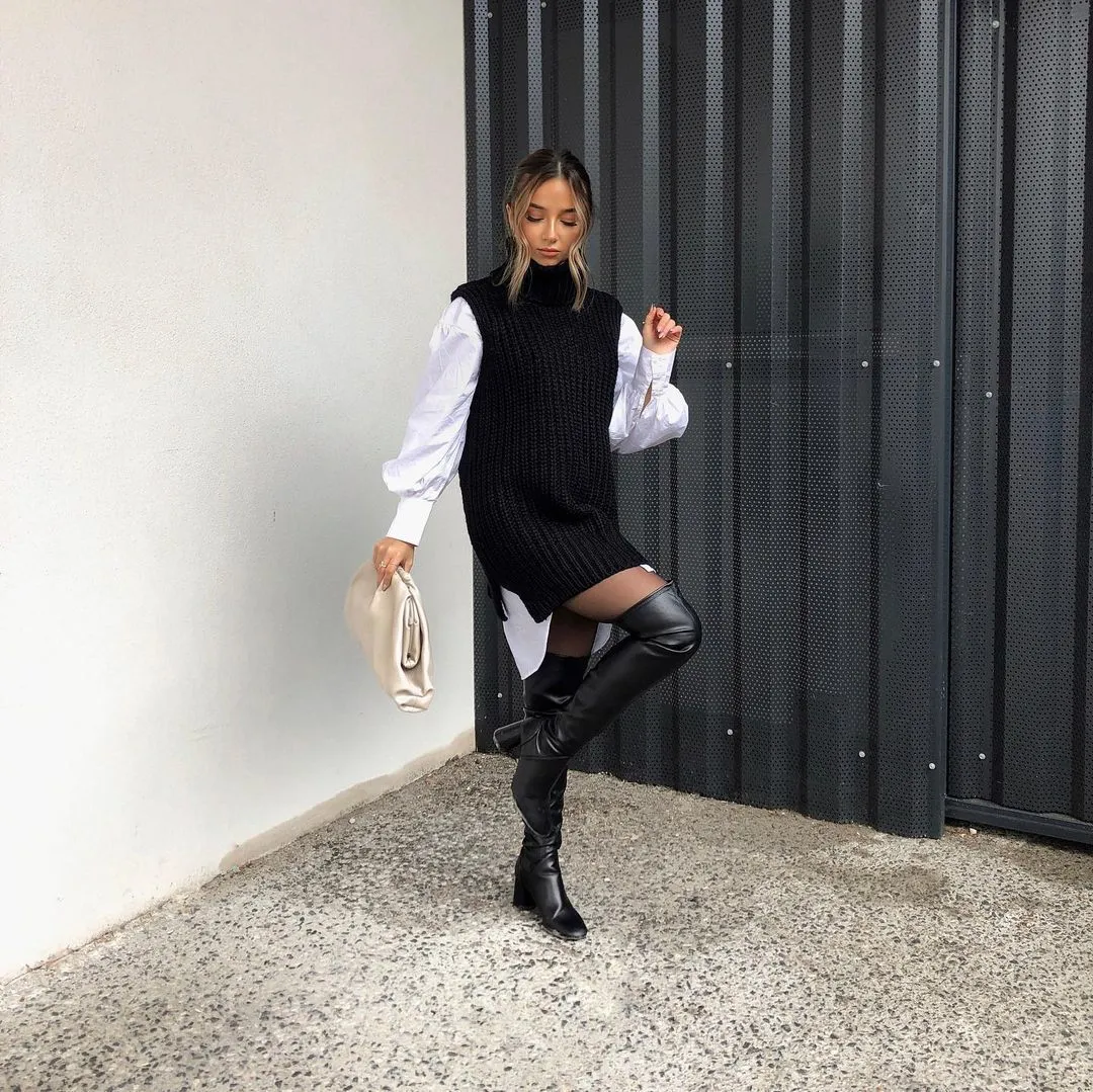 High Heap Collar Knit Vest Sweaters
