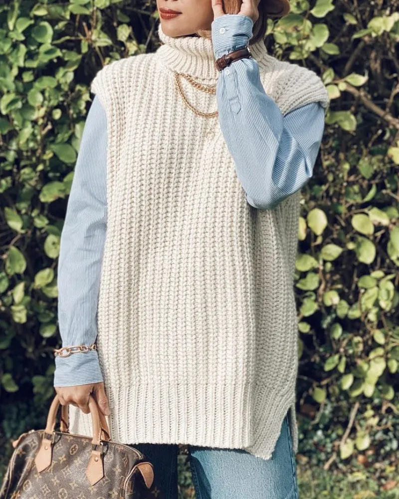 High Heap Collar Knit Vest Sweaters