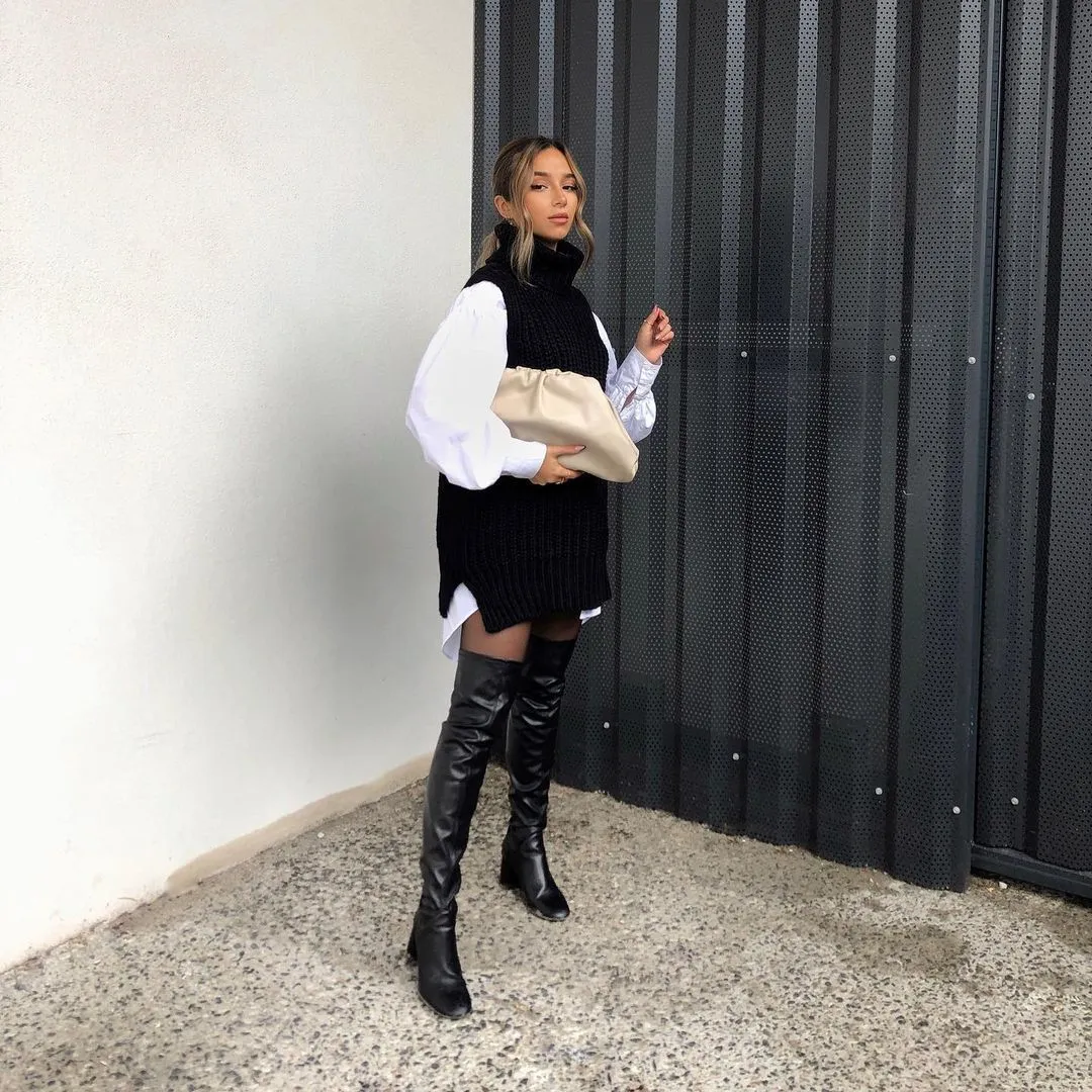 High Heap Collar Knit Vest Sweaters