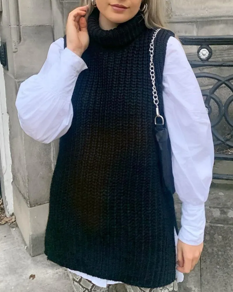 High Heap Collar Knit Vest Sweaters