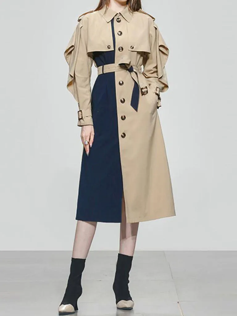 Honey And Dark Blue Cape Type Long Sleeve Chelsea Heritage Trench Coat