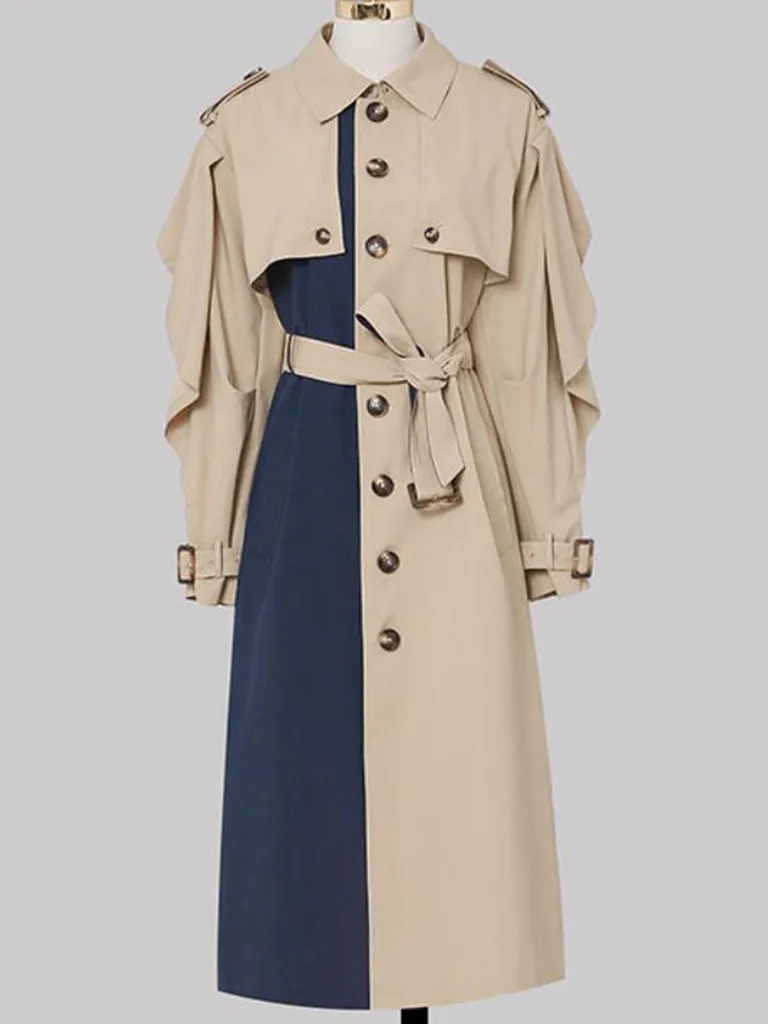Honey And Dark Blue Cape Type Long Sleeve Chelsea Heritage Trench Coat