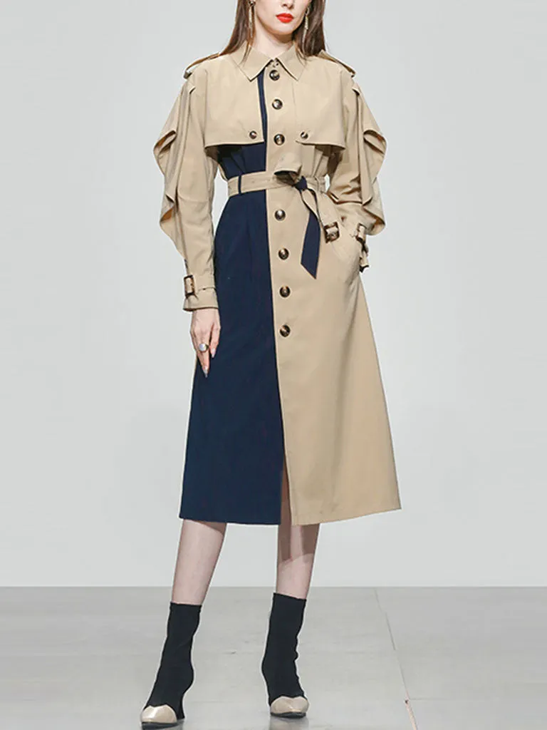 Honey And Dark Blue Cape Type Long Sleeve Chelsea Heritage Trench Coat