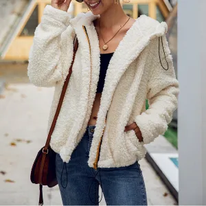 Hooded Long-sleeved Plush Pocket Zip Sweatshirt
