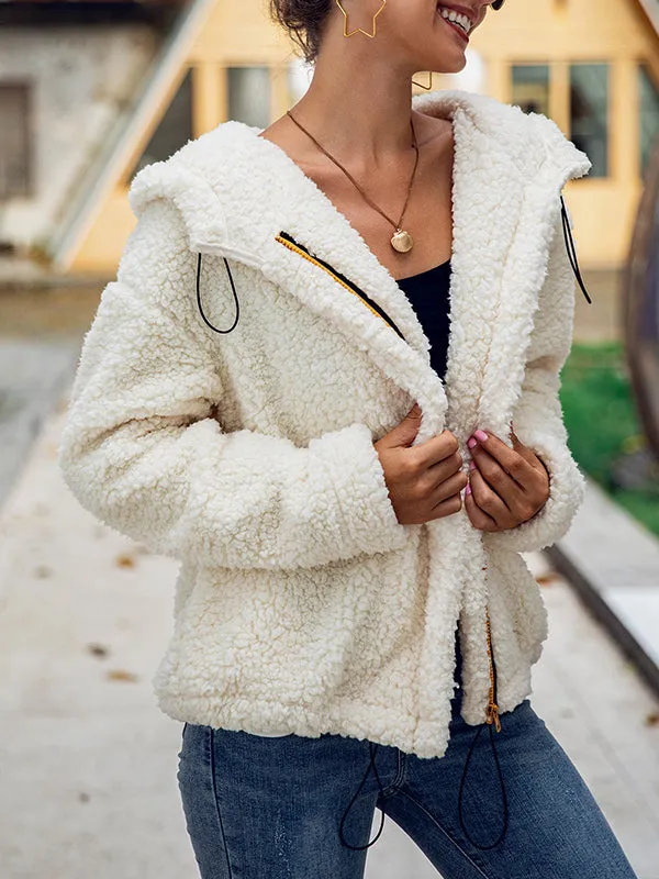 Hooded Long-sleeved Plush Pocket Zip Sweatshirt
