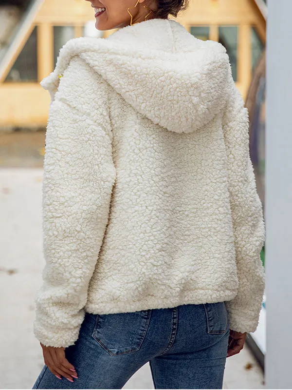 Hooded Long-sleeved Plush Pocket Zip Sweatshirt