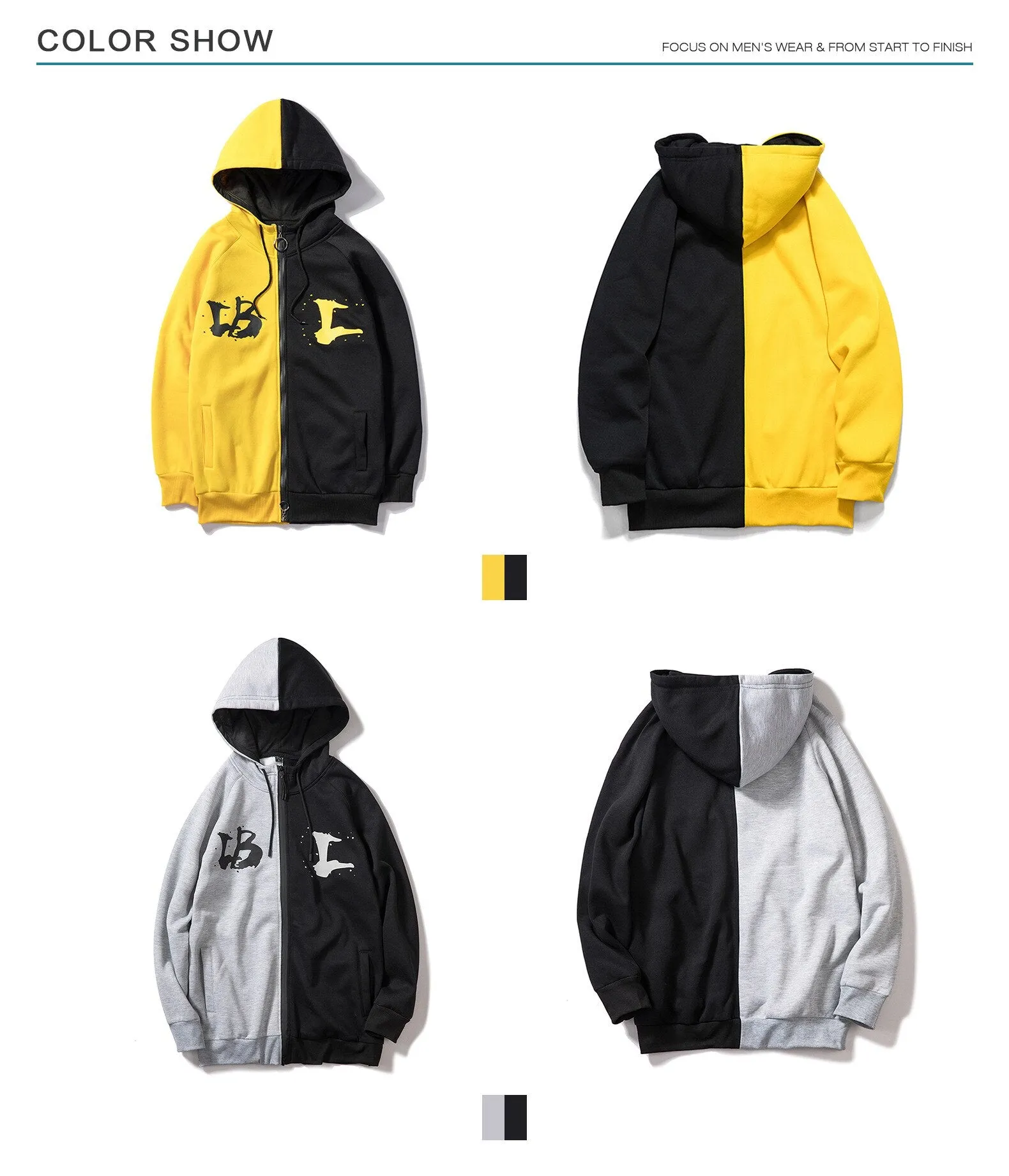 Hoodeds Streetwears Hip-Hop Patchwork