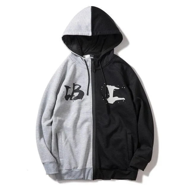 Hoodeds Streetwears Hip-Hop Patchwork