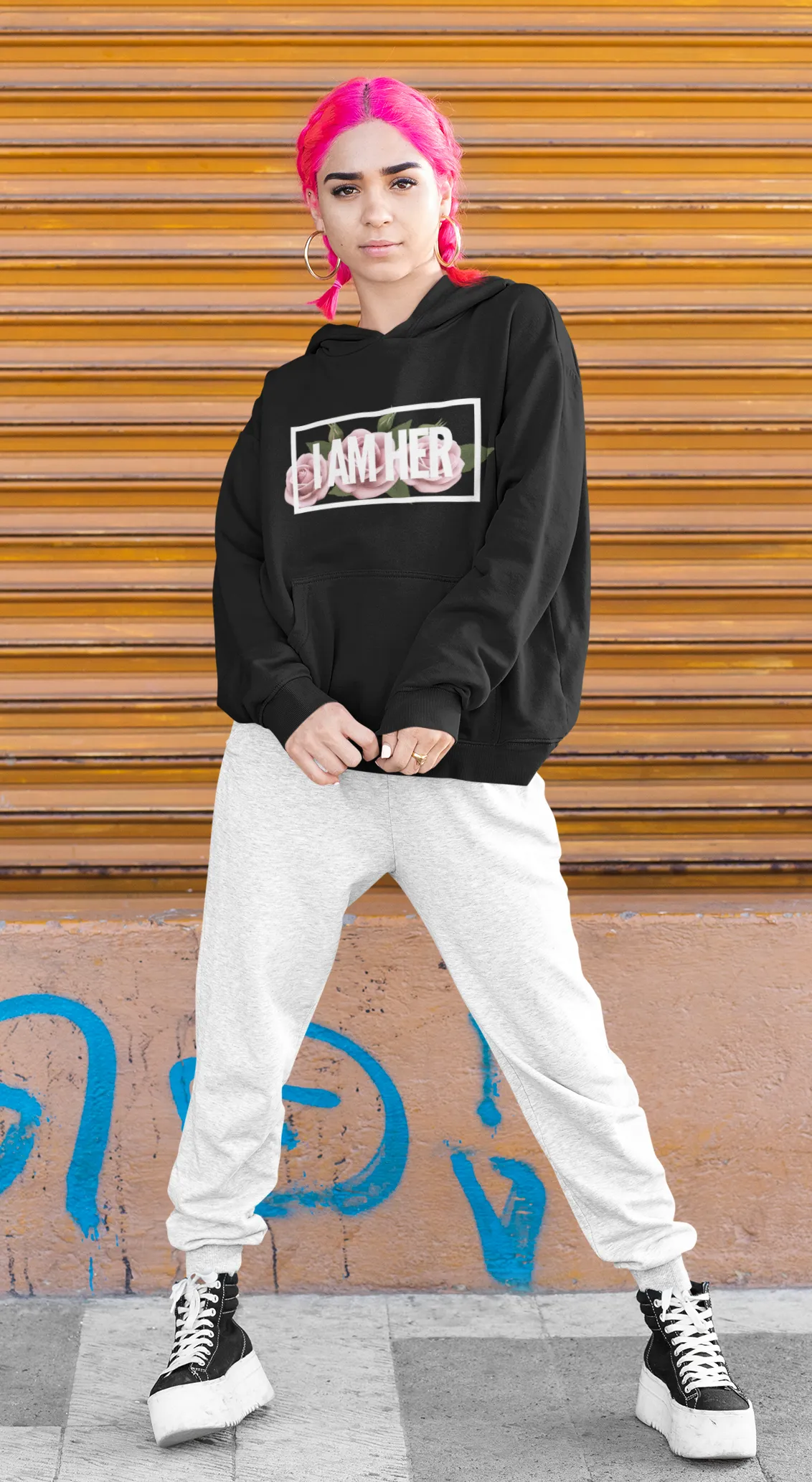 I AM HER en Rose - Women's Hooded Sweatshirt