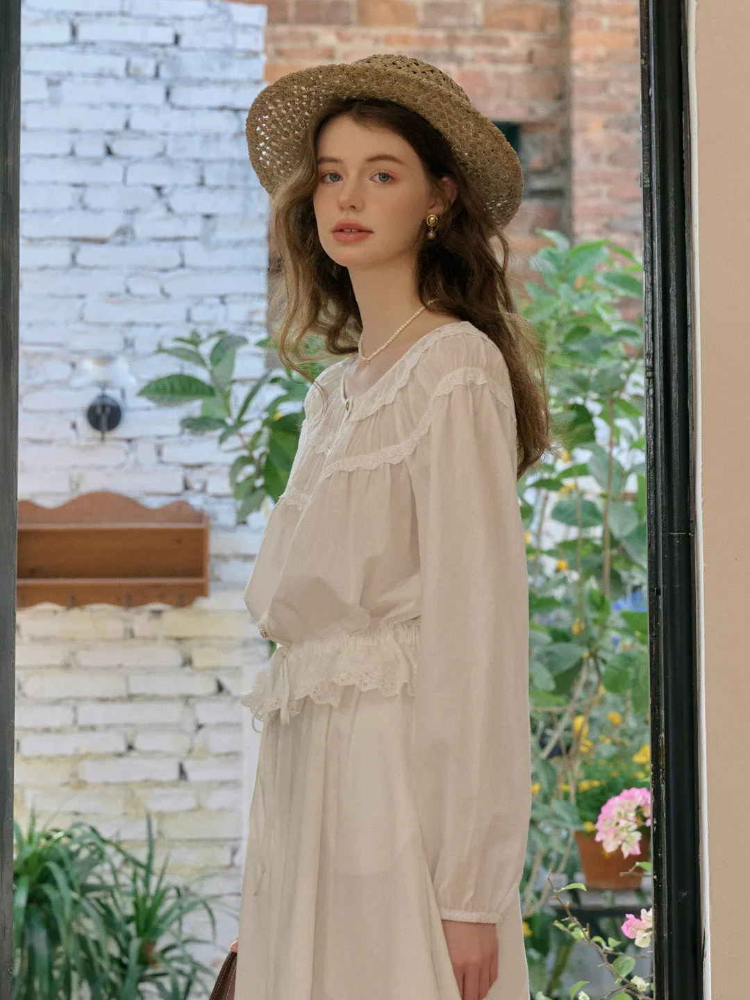 Isabella Round Neck Lace Cotton Blouse