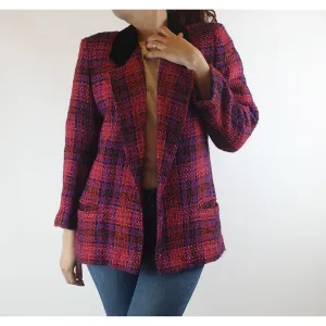 Jacqueline wool mix vintage pink and purple knit jacket with crushed velvet collar size S/10