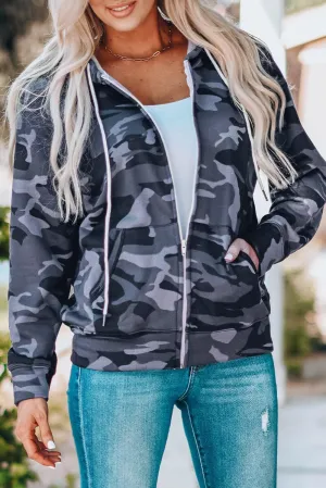 KaleaBoutique Classic Camo Print Zip-up Hooded Coat with Pockets