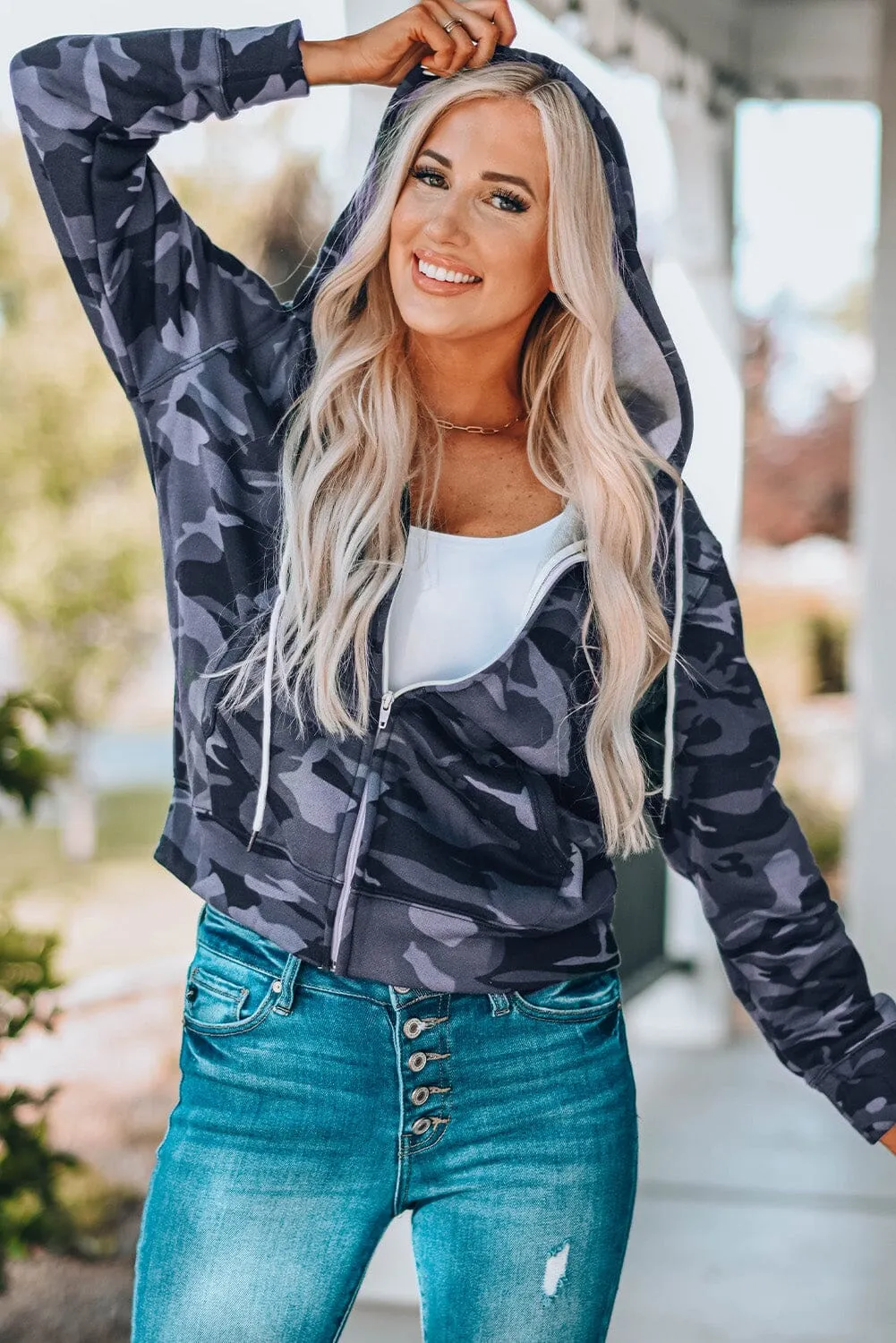 KaleaBoutique Classic Camo Print Zip-up Hooded Coat with Pockets