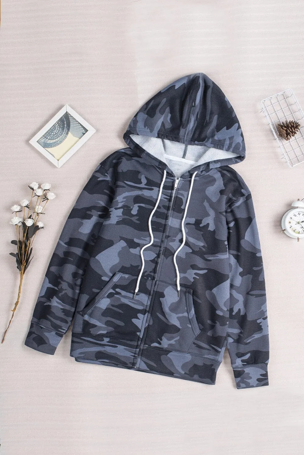 KaleaBoutique Classic Camo Print Zip-up Hooded Coat with Pockets