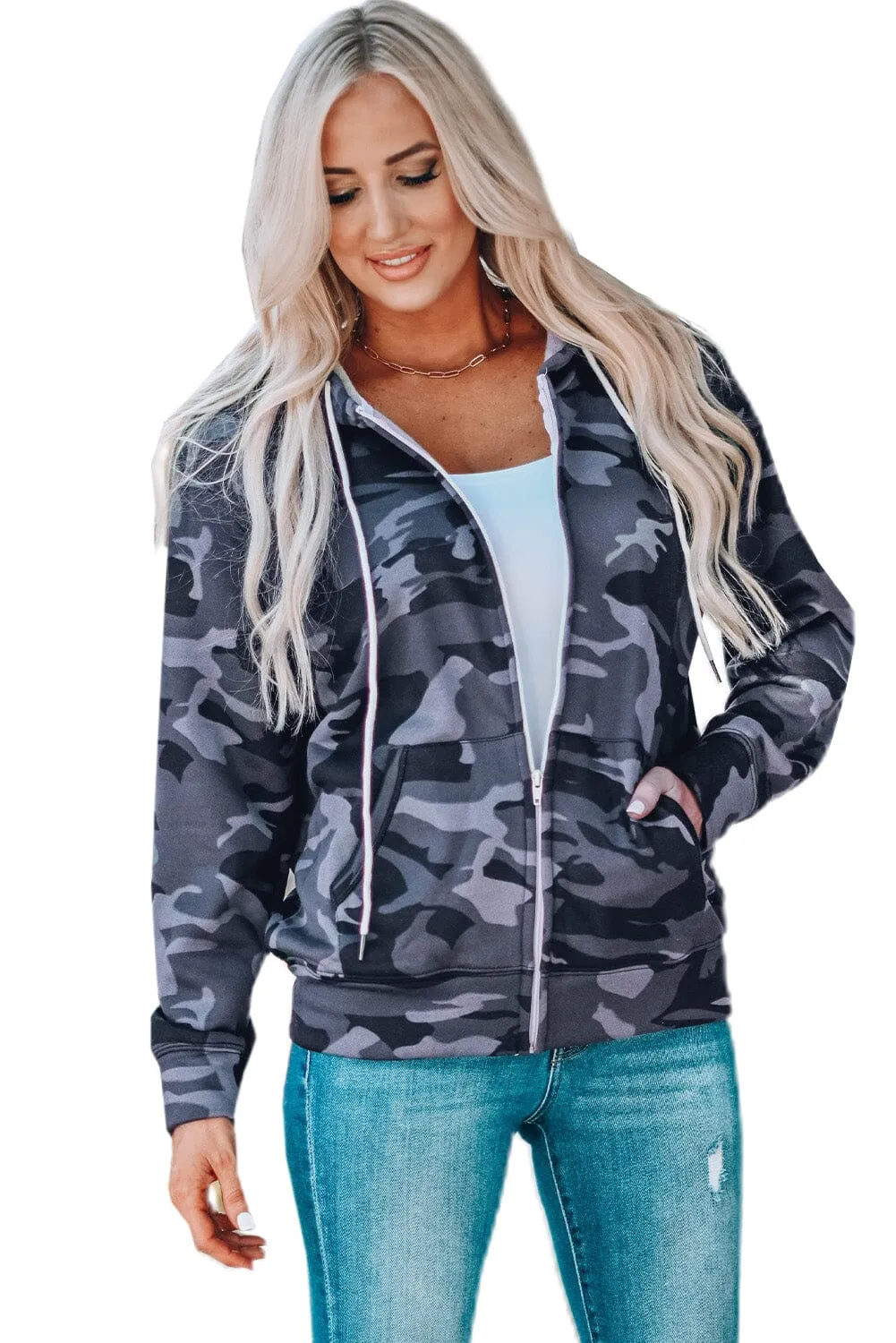 KaleaBoutique Classic Camo Print Zip-up Hooded Coat with Pockets
