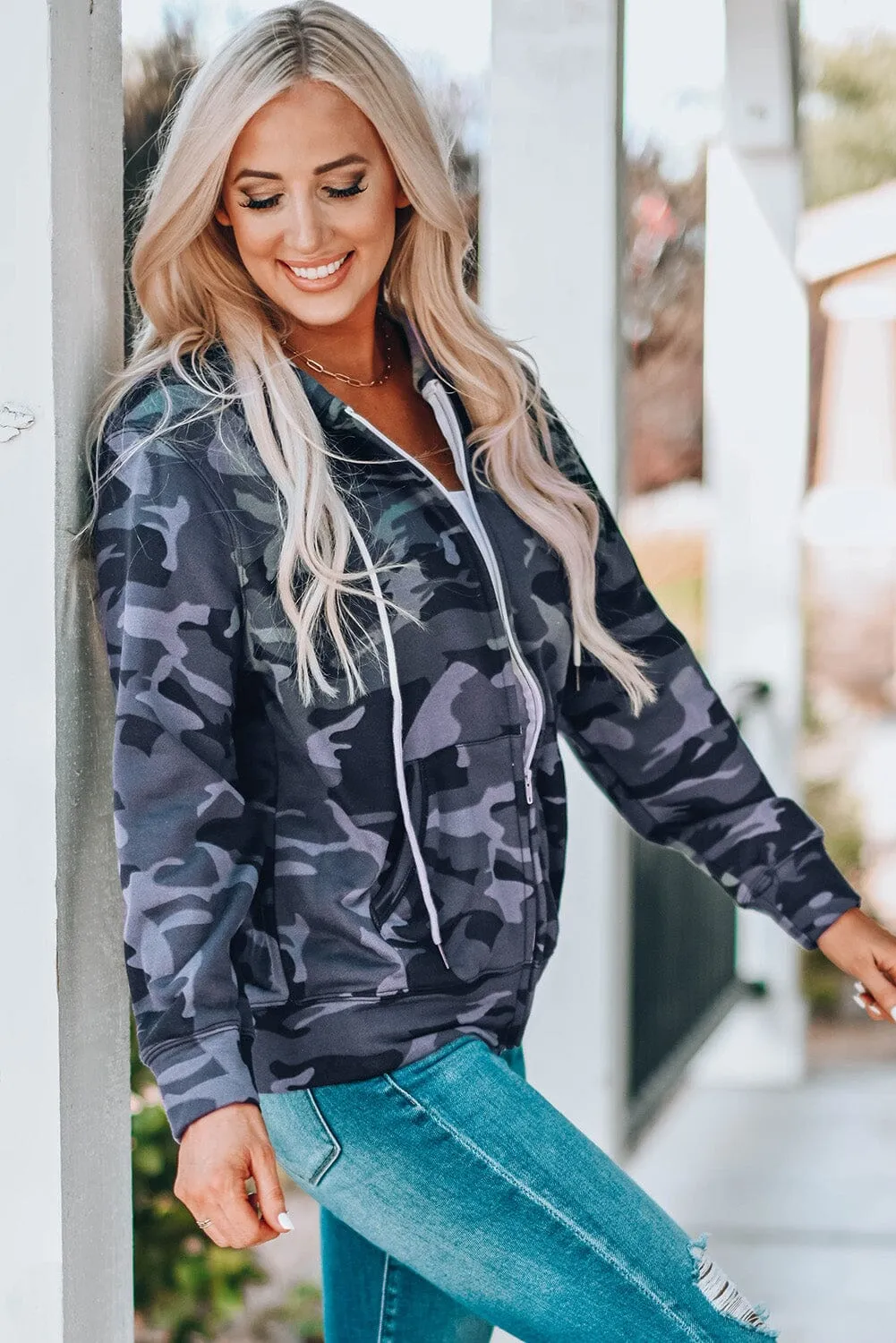 KaleaBoutique Classic Camo Print Zip-up Hooded Coat with Pockets