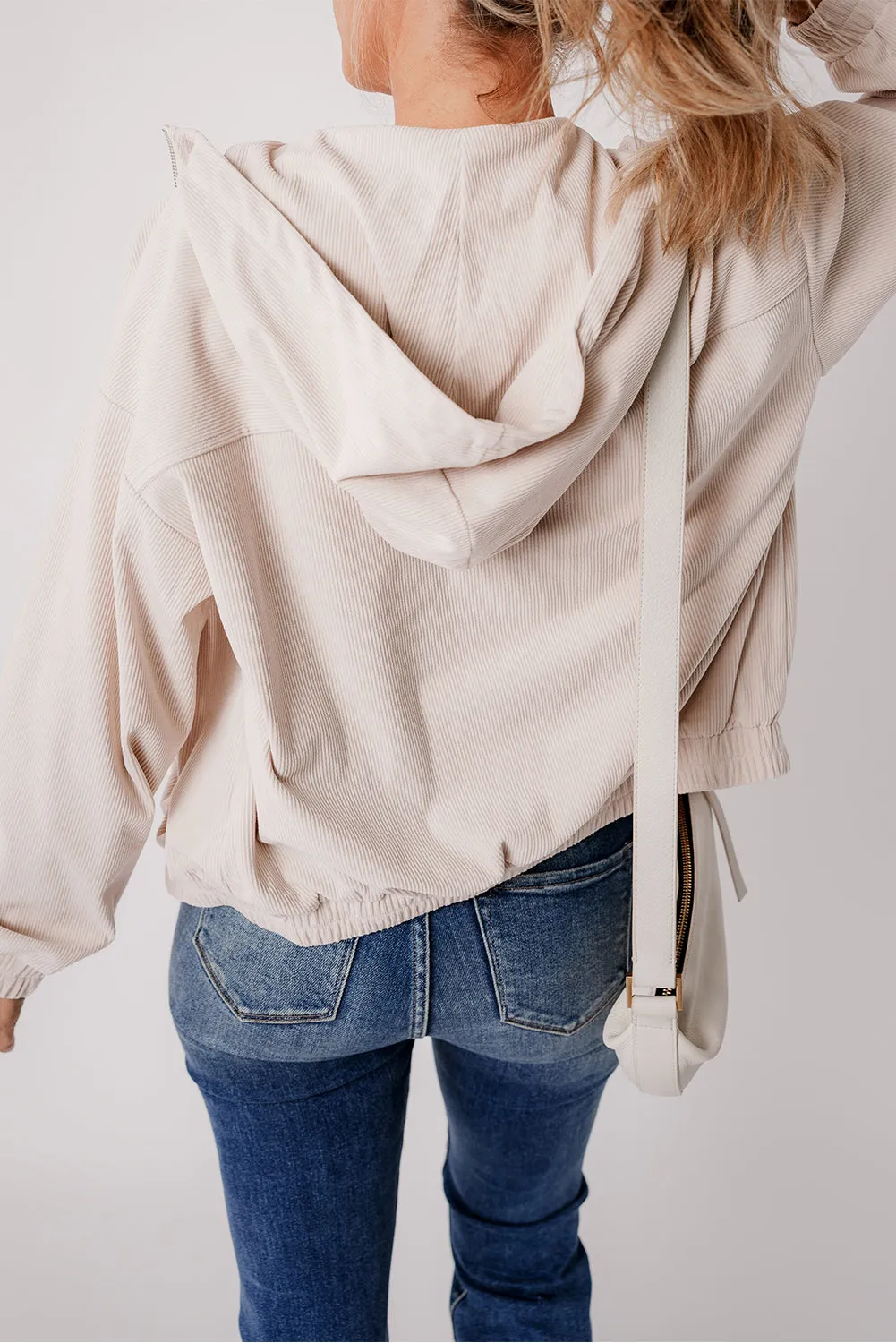 KaleaBoutique Corduroy Drawstring Hooded Pocket Zip Up Jacket