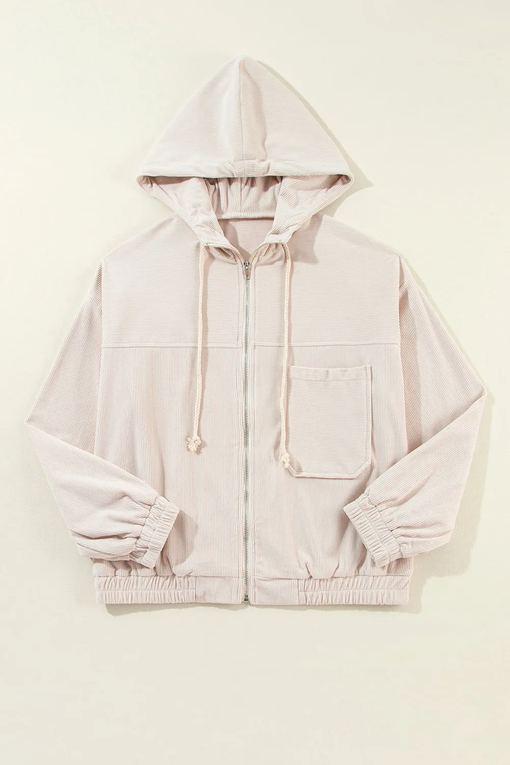 KaleaBoutique Corduroy Drawstring Hooded Pocket Zip Up Jacket