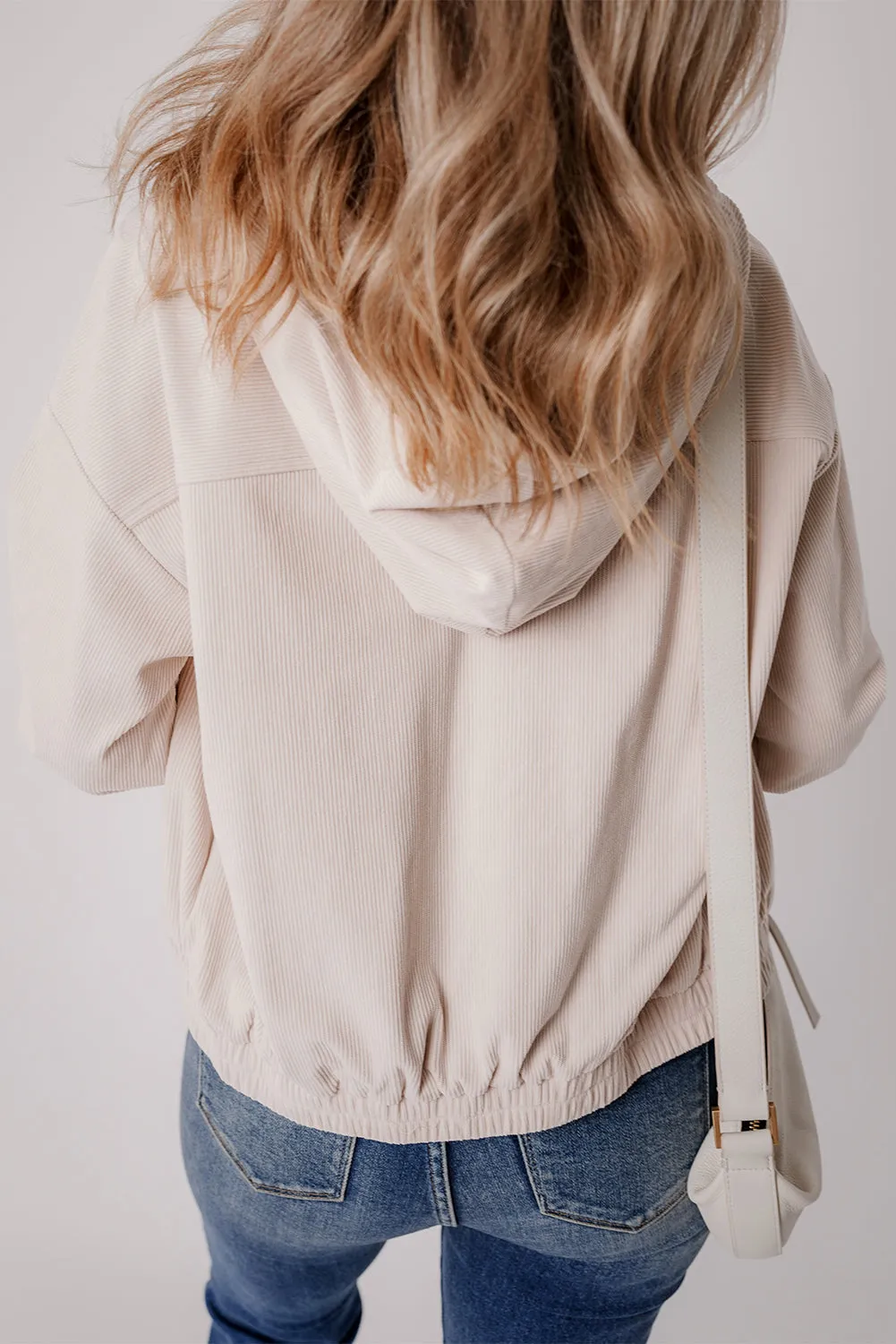 KaleaBoutique Corduroy Drawstring Hooded Pocket Zip Up Jacket