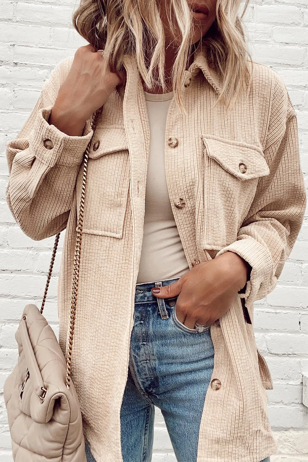 KaleaBoutique Corduroy Flap Pocket Button Up Shacket