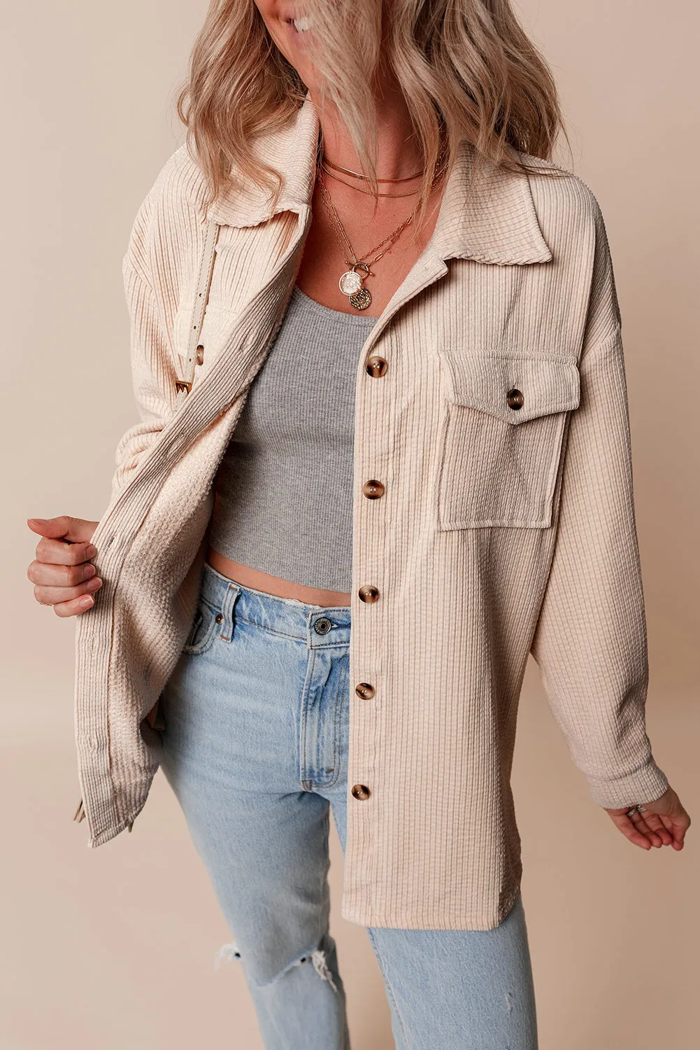 KaleaBoutique Corduroy Flap Pocket Button Up Shacket