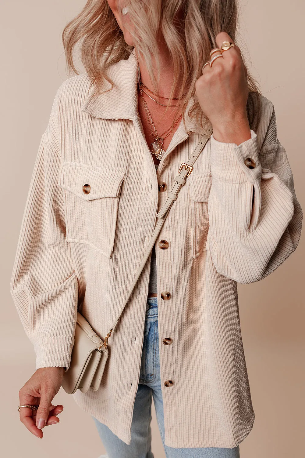 KaleaBoutique Corduroy Flap Pocket Button Up Shacket