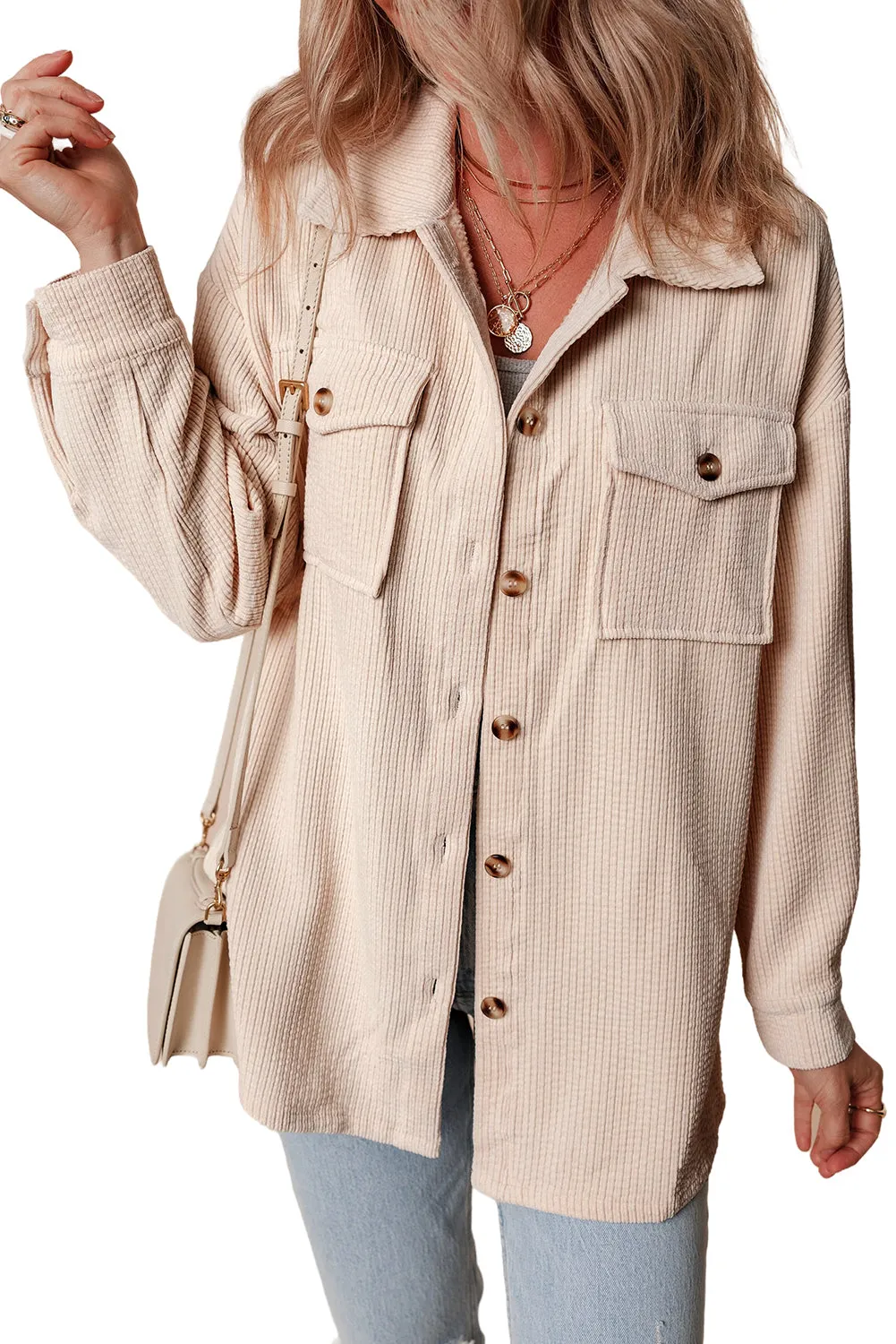 KaleaBoutique Corduroy Flap Pocket Button Up Shacket
