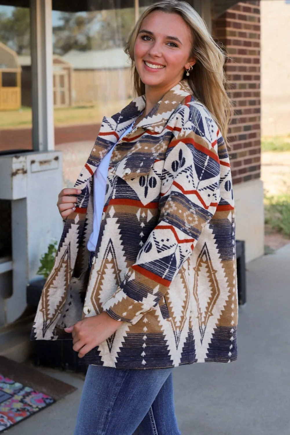 KaleaBoutique Stylish Beautiful Aztec Print Button-Up Oversized Jacket