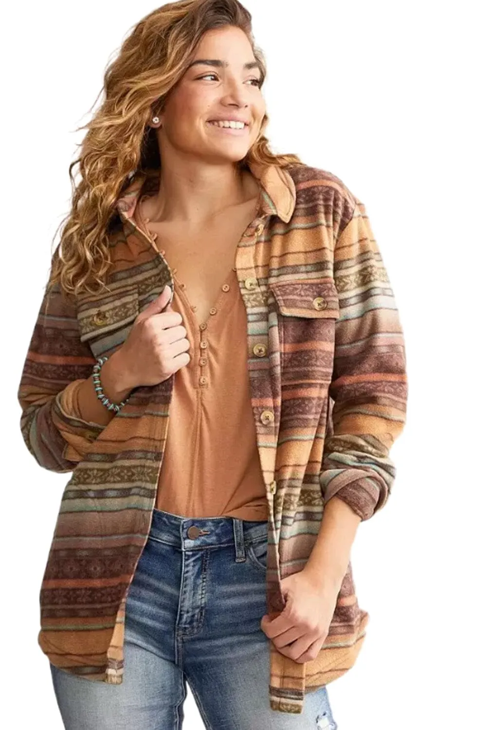 KaleaBoutique Stylish Classic Western Print Fleece Shacket