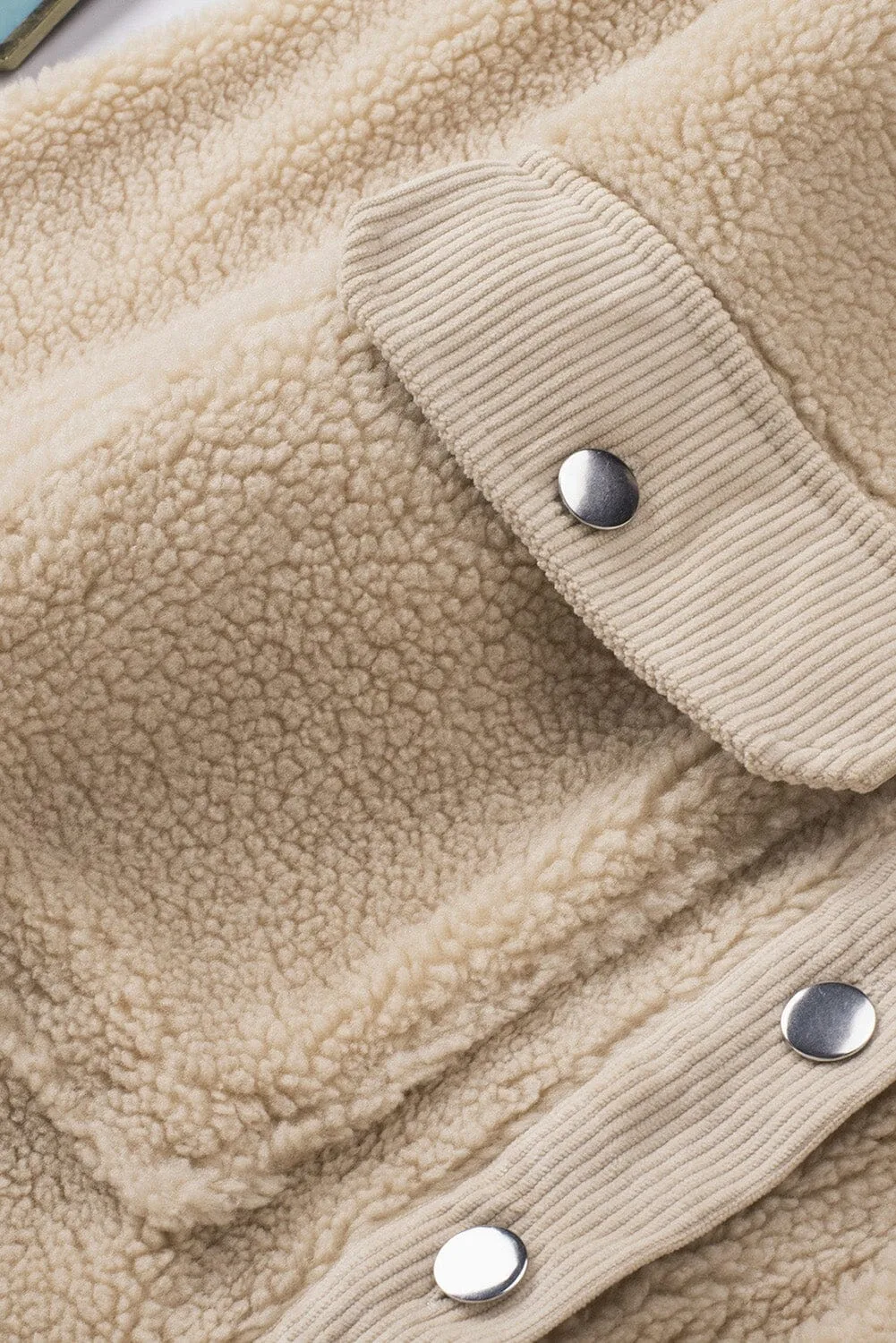 KaleaBoutique Stylish Corduroy Patchwork Flap Pocket Sherpa Jacket