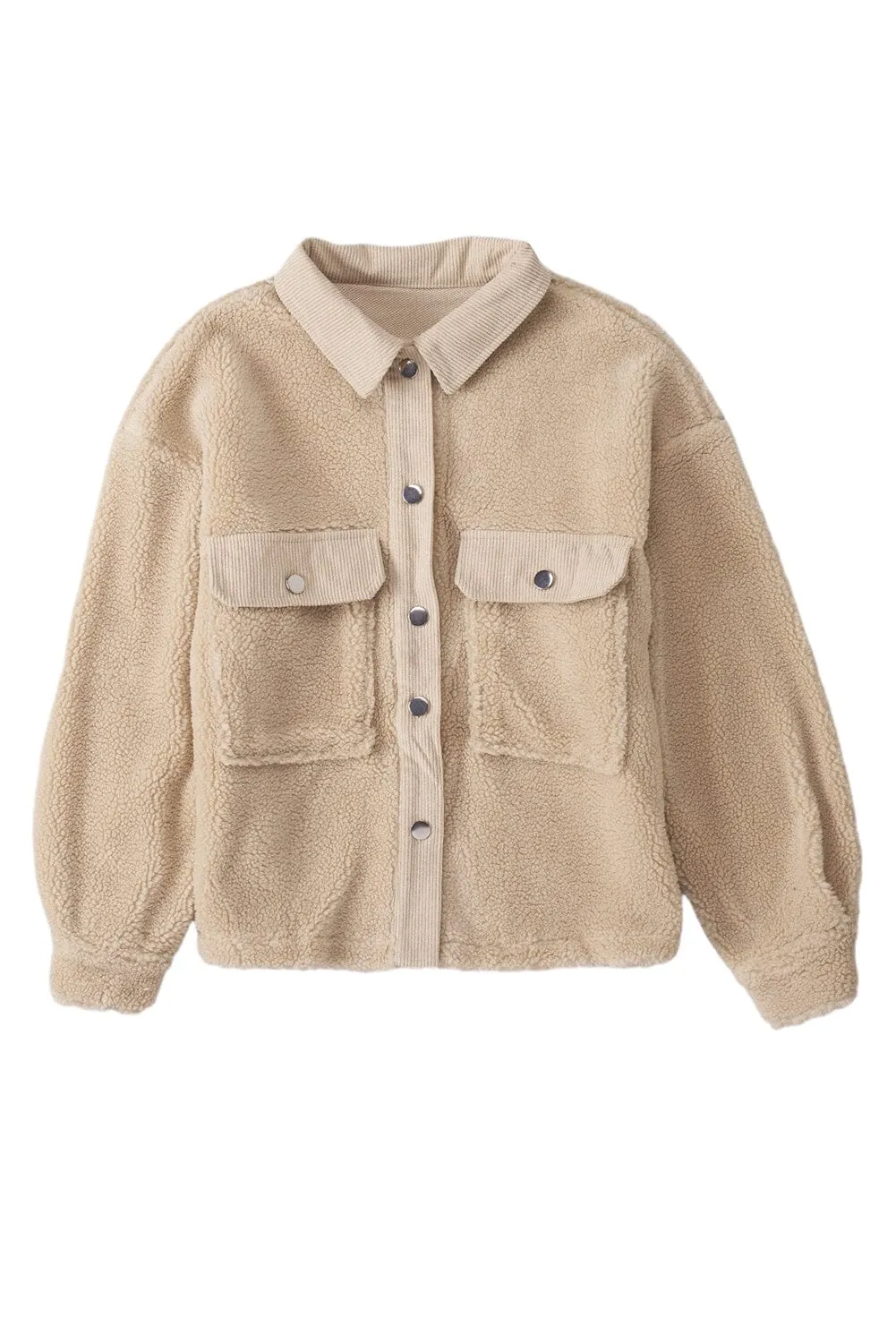 KaleaBoutique Stylish Corduroy Patchwork Flap Pocket Sherpa Jacket