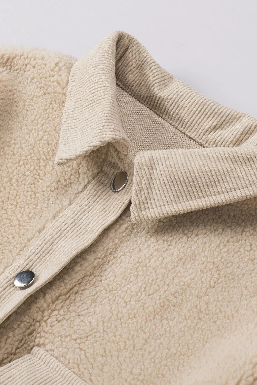 KaleaBoutique Stylish Corduroy Patchwork Flap Pocket Sherpa Jacket