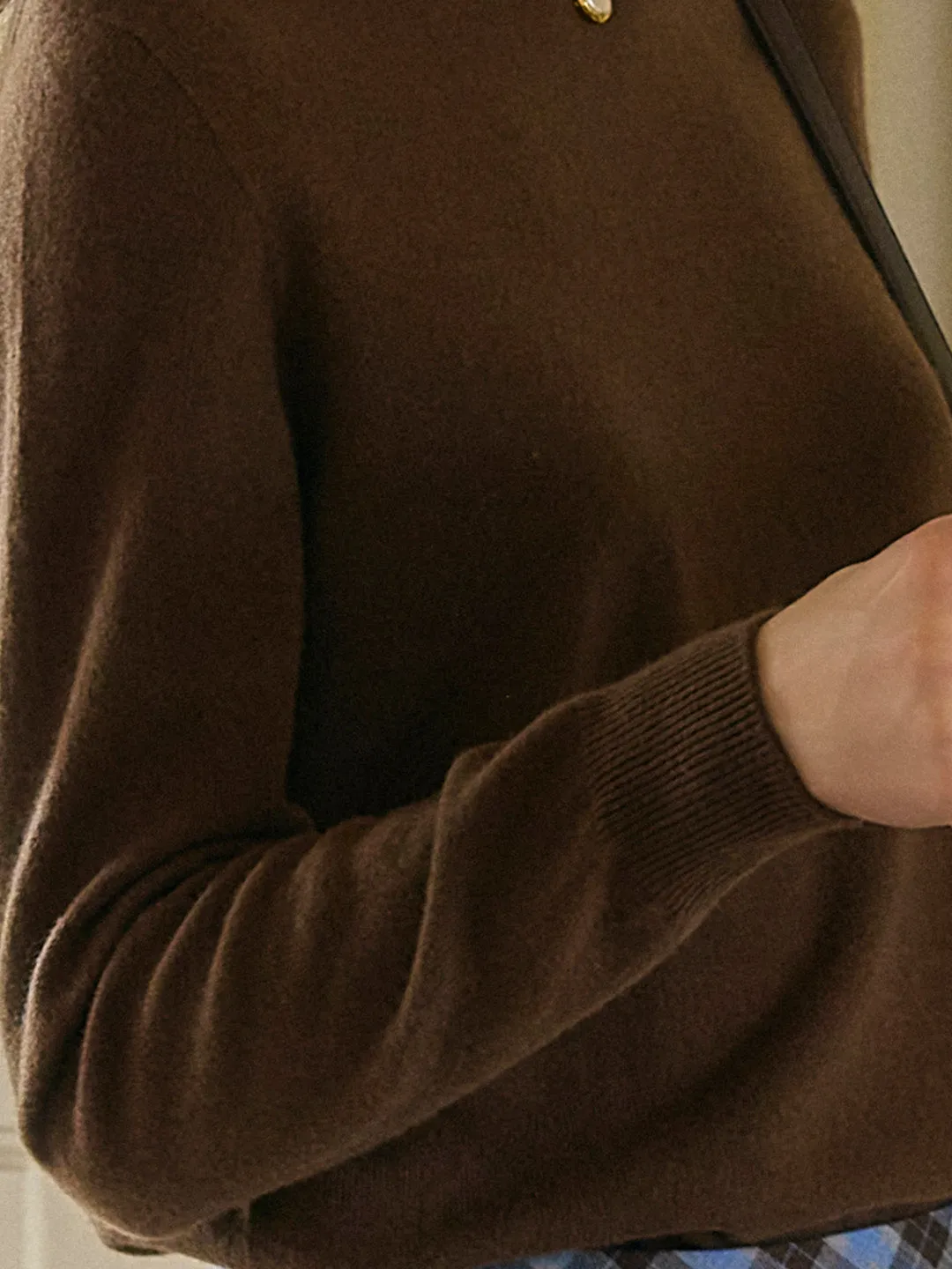 Kamari Mock Neck 100% Wool Slim Fit Knit Sweater-Brown
