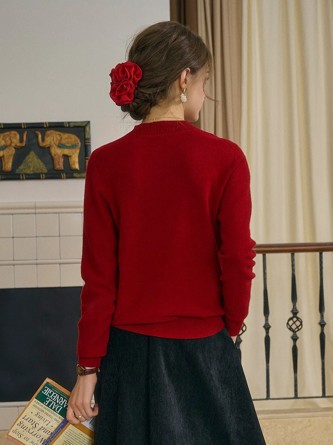 Kamari Mock Neck 100% Wool Slim Fit Knit Sweater-Pink