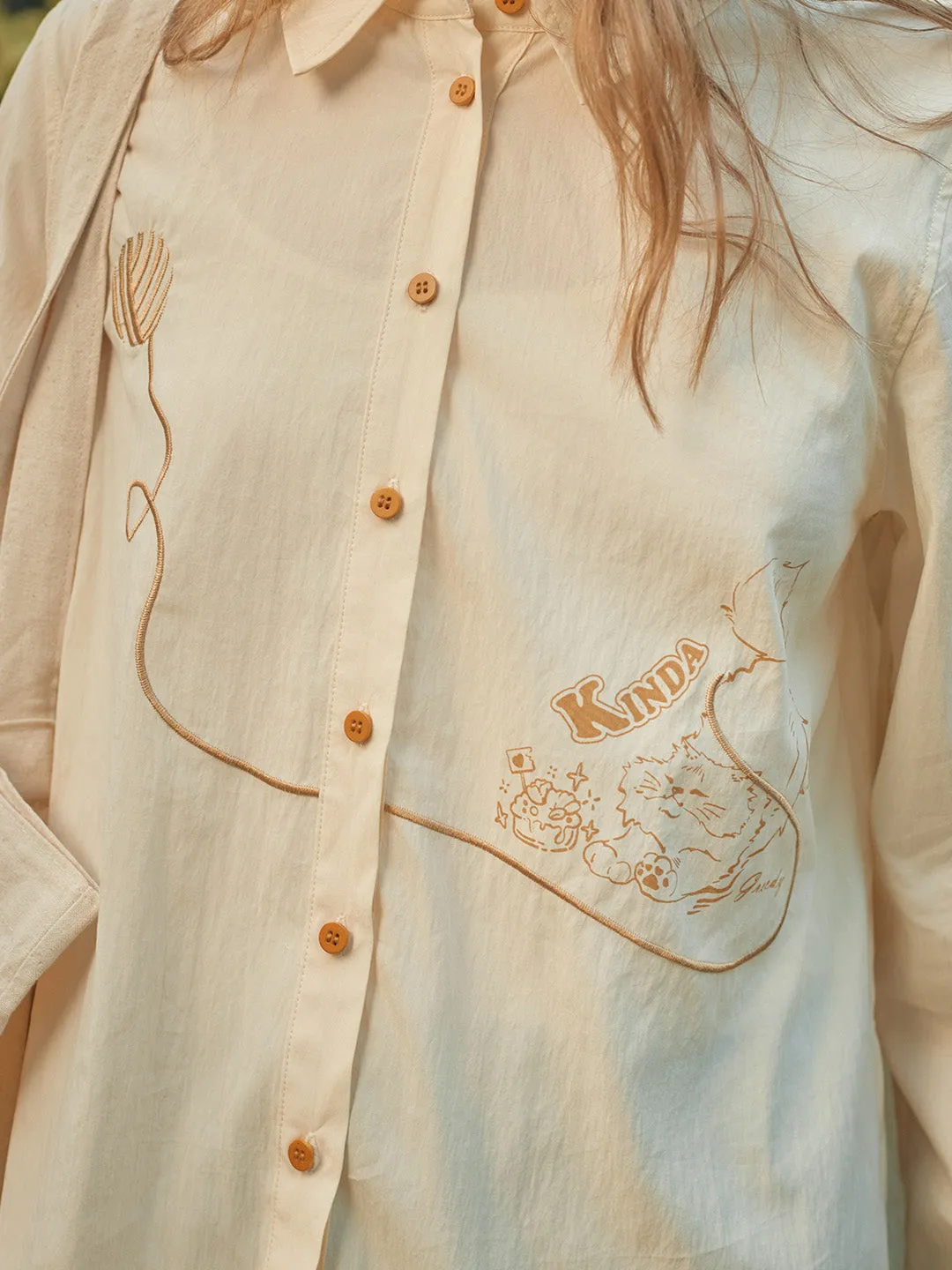 Keira Lapel Embroidery Shirt - Blue