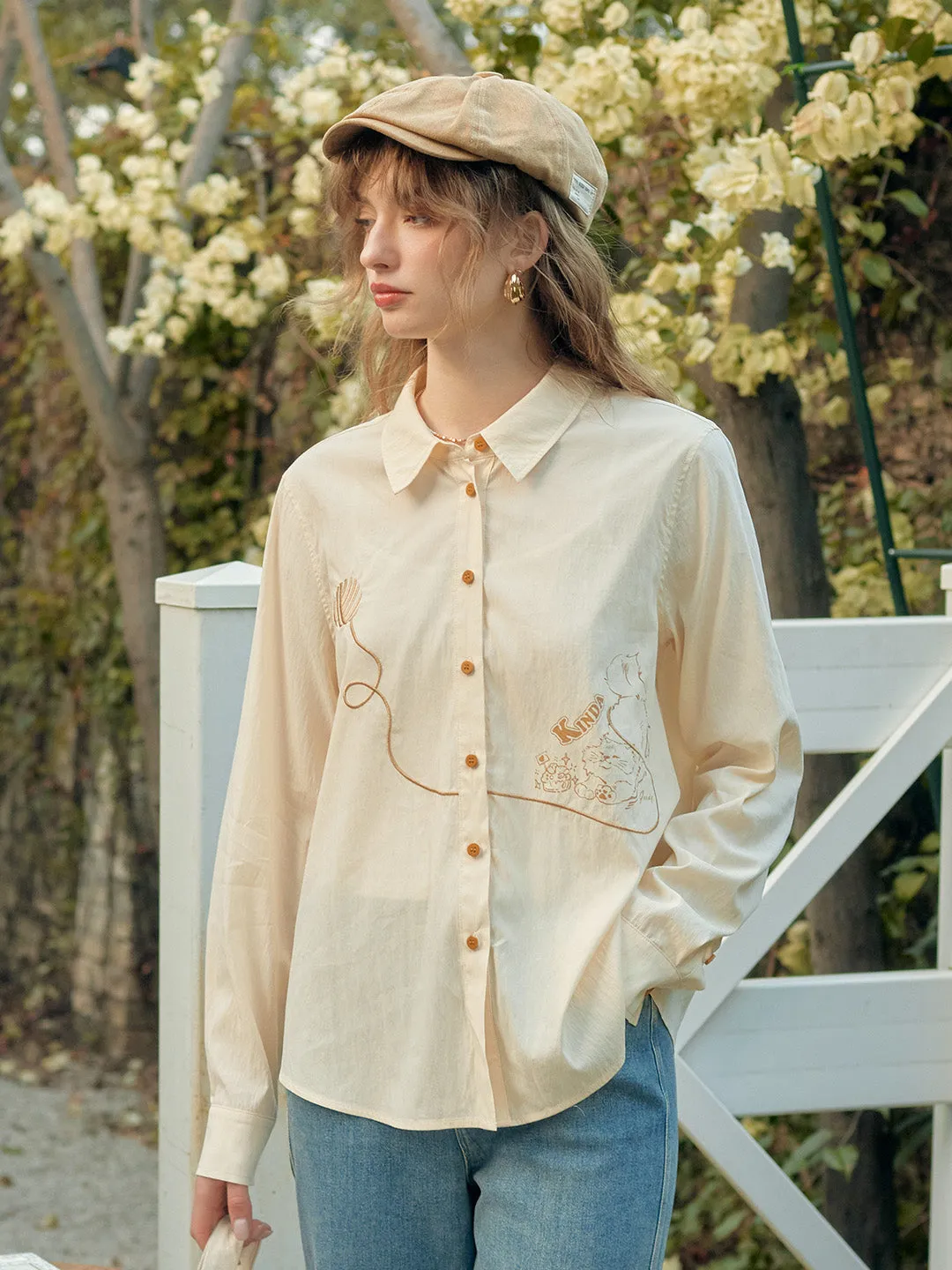 Keira Lapel Embroidery Shirt - Blue