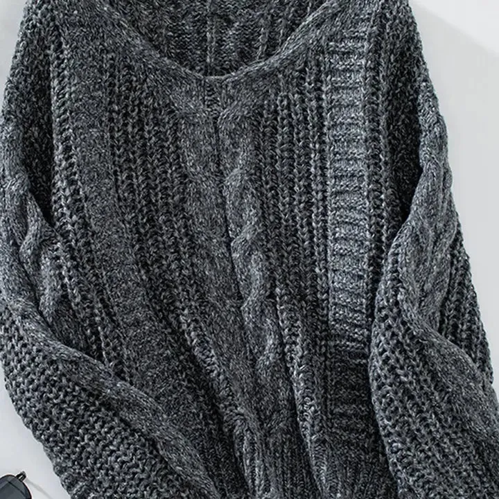 Kenna Cable Lantern Sleeve Twist Knit Sweater - Black
