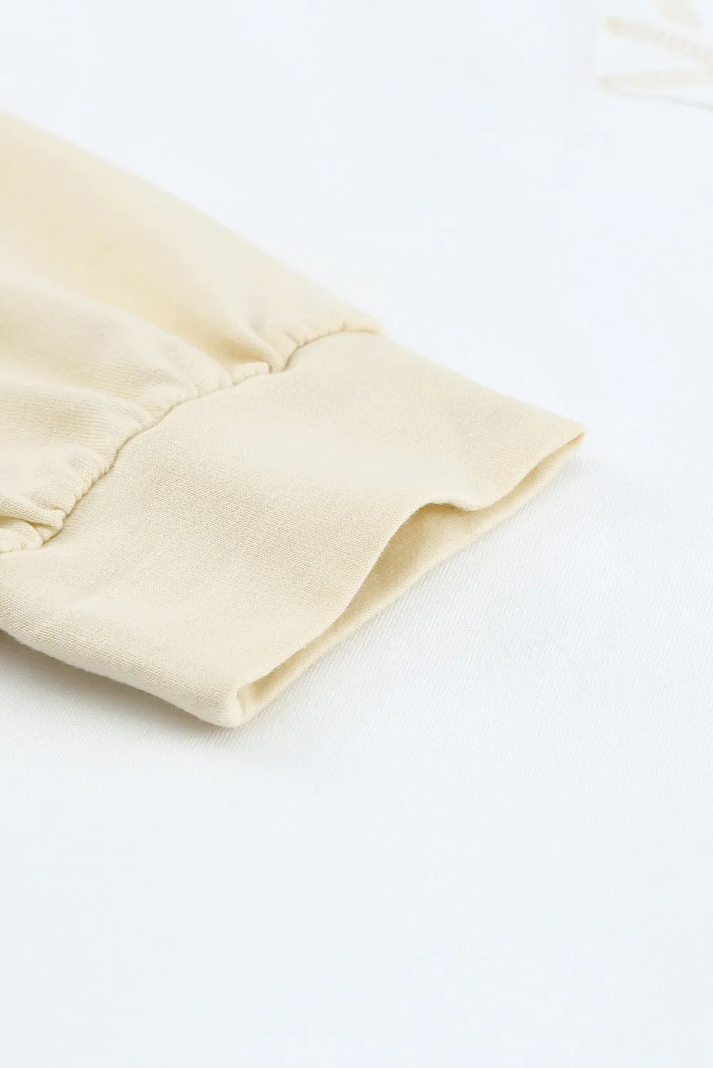 Khaki Colorblock V Neck Long Sleeve Hoodie