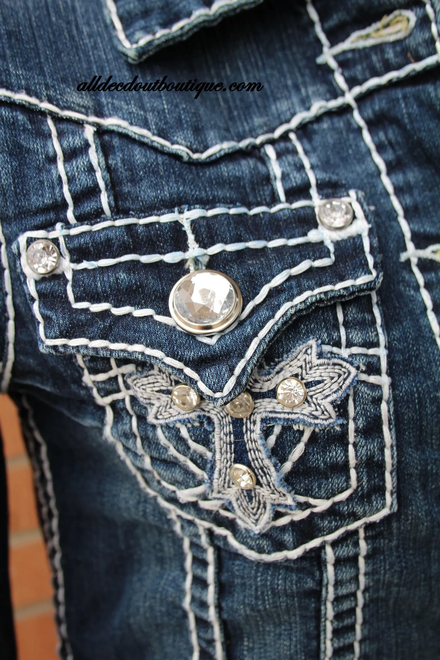 L.A. Idol | Dark Denim Jacket Cross Stitch Pocket