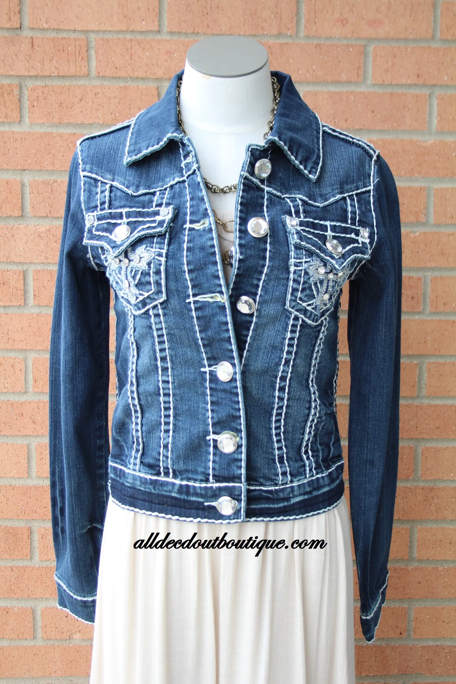 L.A. Idol | Dark Denim Jacket Cross Stitch Pocket