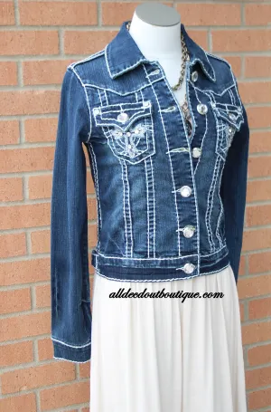 L.A. Idol | Dark Denim Jacket Cross Stitch Pocket
