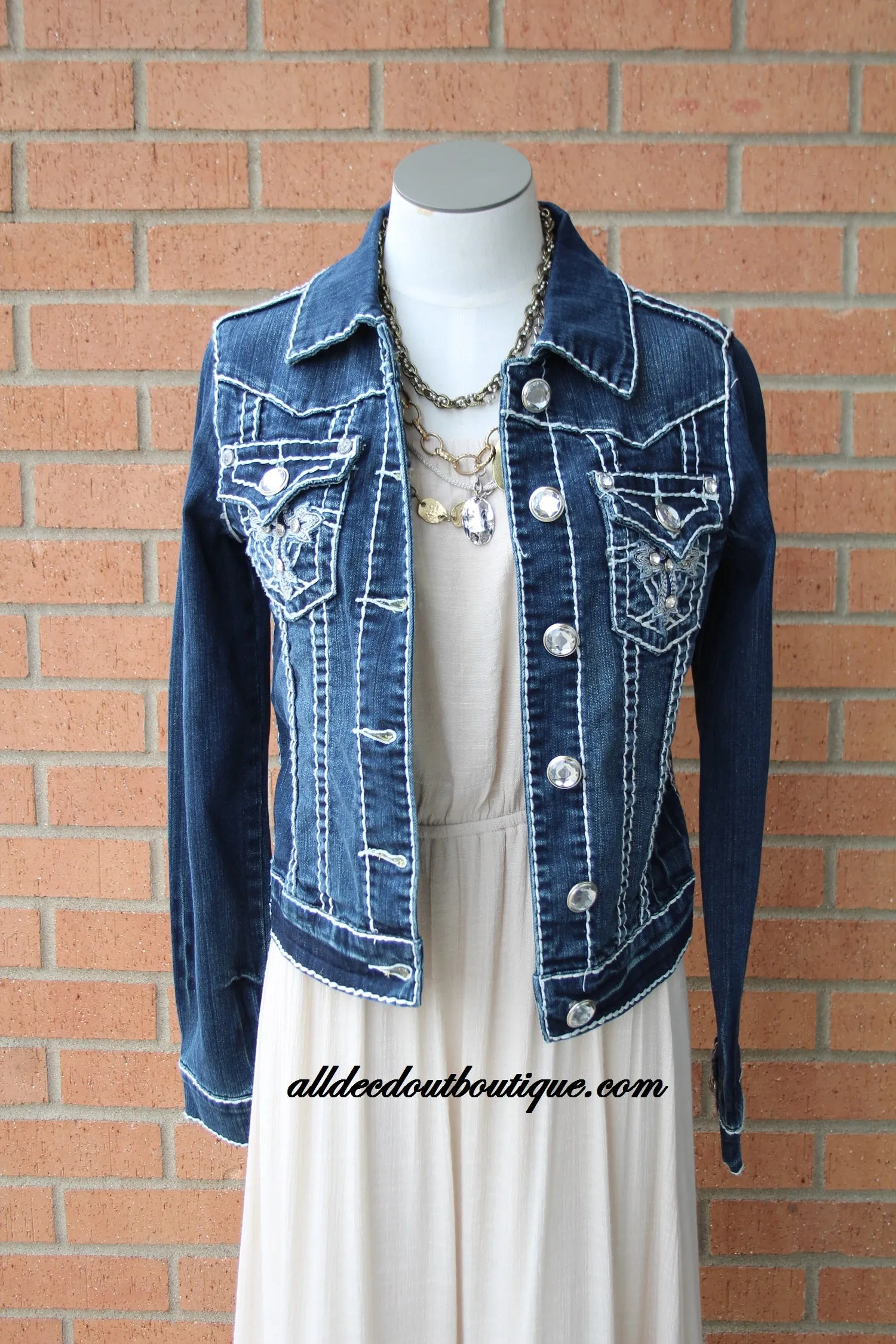 L.A. Idol | Dark Denim Jacket Cross Stitch Pocket