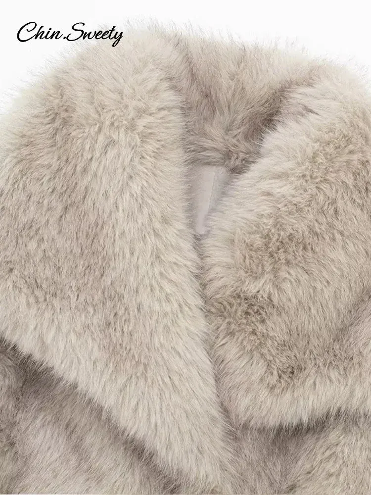 Lady Jacket Winter Fur High Pockets Faux Collar Gradient Overcoats Fashion Female Big  Street Fur Loose Luxury Women Best price Affordable Coat