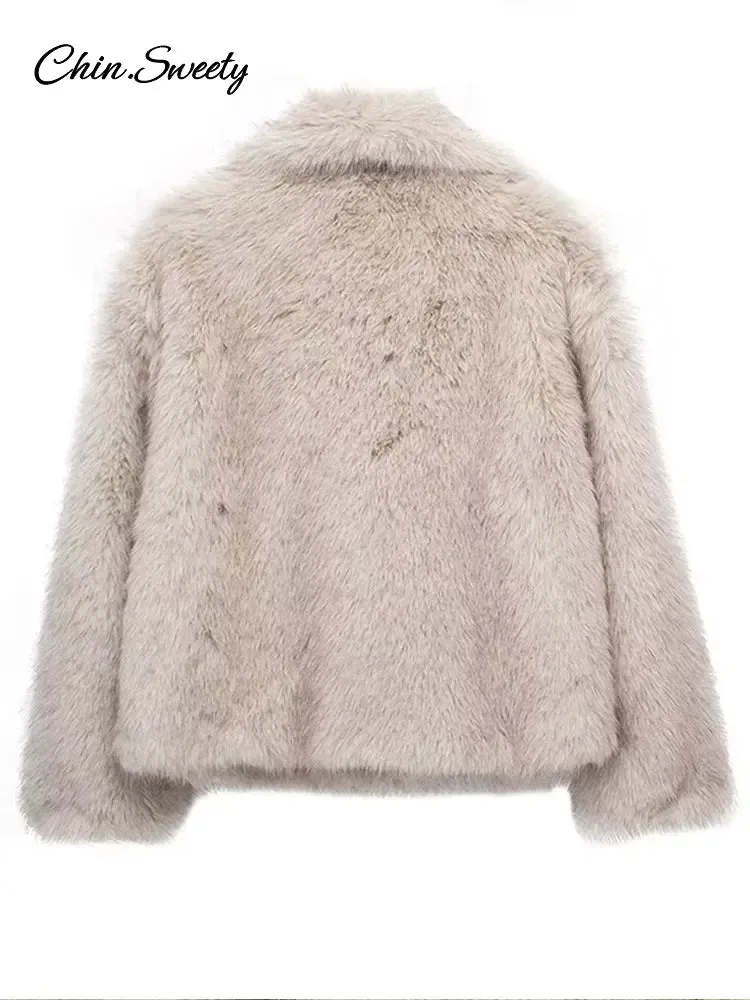 Lady Jacket Winter Fur High Pockets Faux Collar Gradient Overcoats Fashion Female Big  Street Fur Loose Luxury Women Best price Affordable Coat