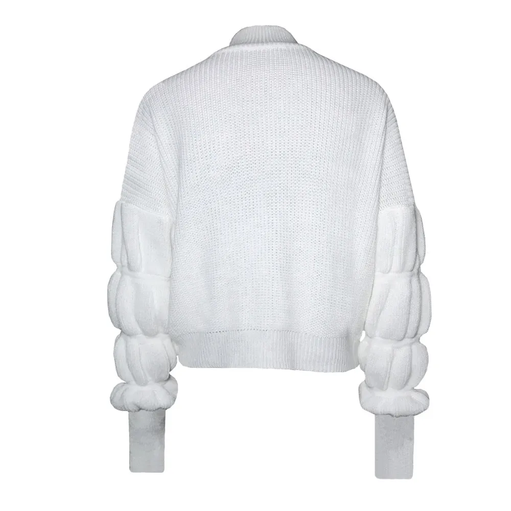 Lantern Sleeve High-collared Knit Sweaters
