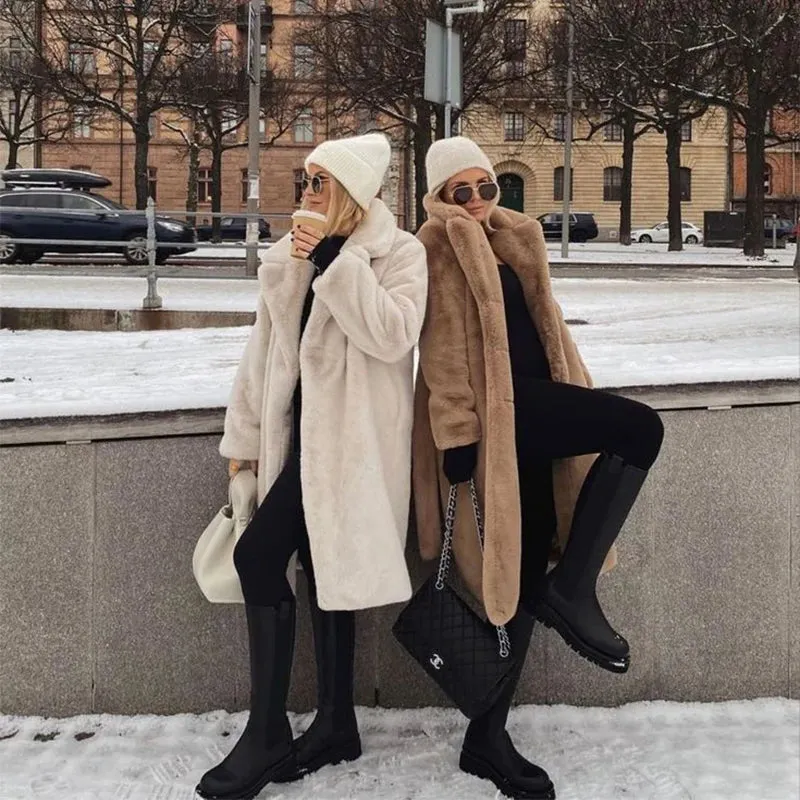Lapel Plus Winter Early-bird special Oversized Coat Luxury Faux Customizable Plush Outerwear Fur Belted Overcoats Jacket Size Long Female Fur Rabbit Coats Women