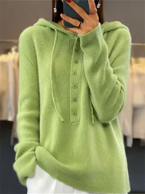 Leisure Solid Color Hooded Sweater for Ladies
